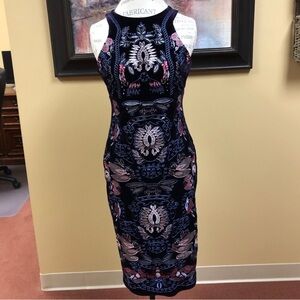 Foxiedox Black and Pink Embroidered Midi Dress